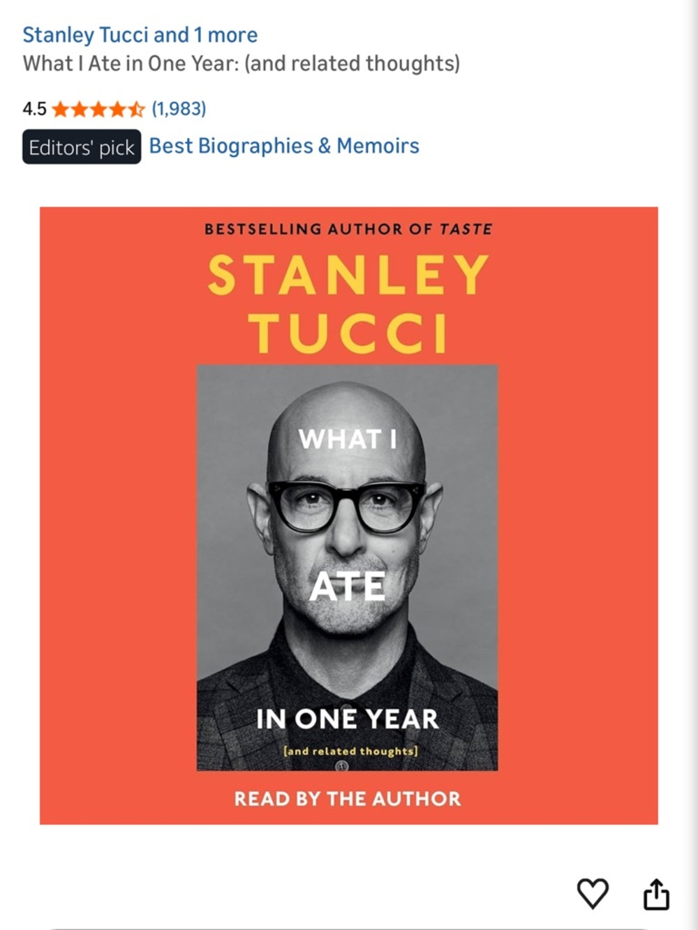 New! Stanley Tucci What I Ate In One Year (And Related Thoughts) Audio